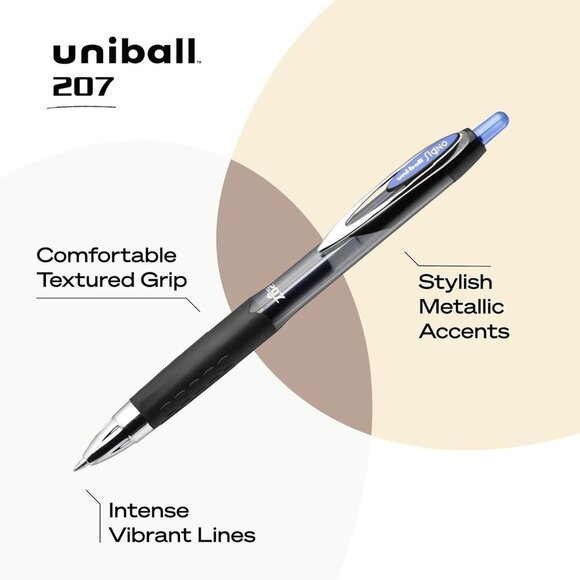 Uni-Ball 207 Retractable Gel Pens Medium Point 0.7mm Blue 12 Pack Super Ink - Picture 3 of 9
